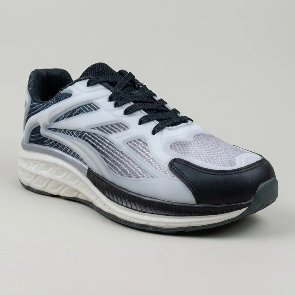 tenis deportivo para caballero gris con negro y suela de amortiguación 19342